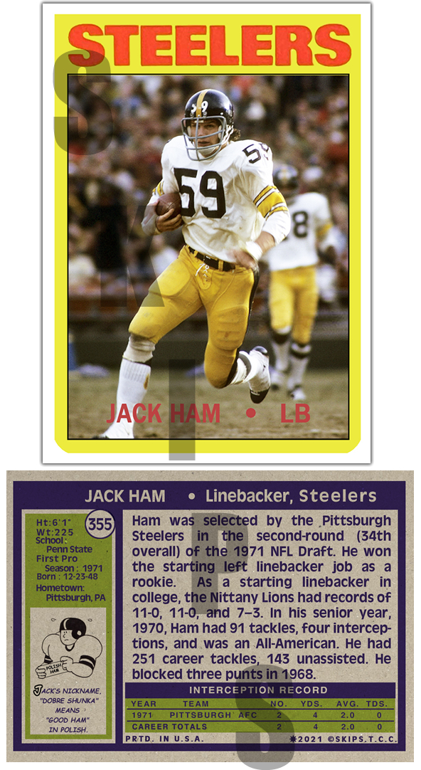 1972 STCC #355 Jack Ham Pittsburgh Steelers Topps missing Rookie